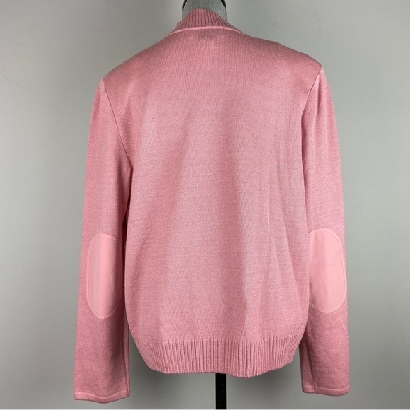 NWOT St. John designer pink knit cardigan sweater wool rayon silk elbow patches - Picture 6 of 11